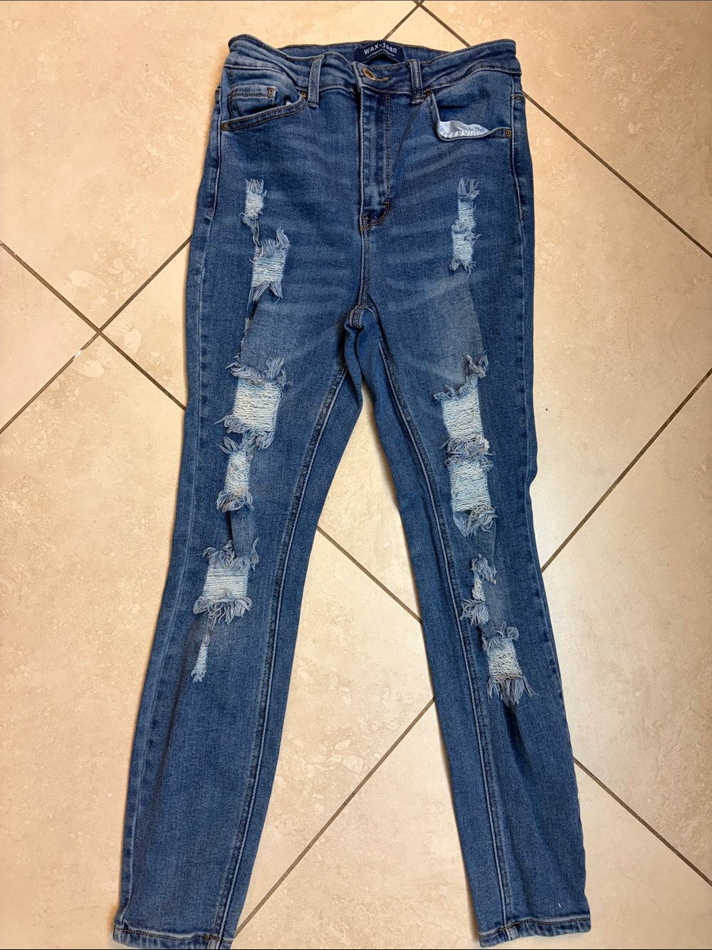 Wax Jean Dark Blue Distressed Skinny Jeans